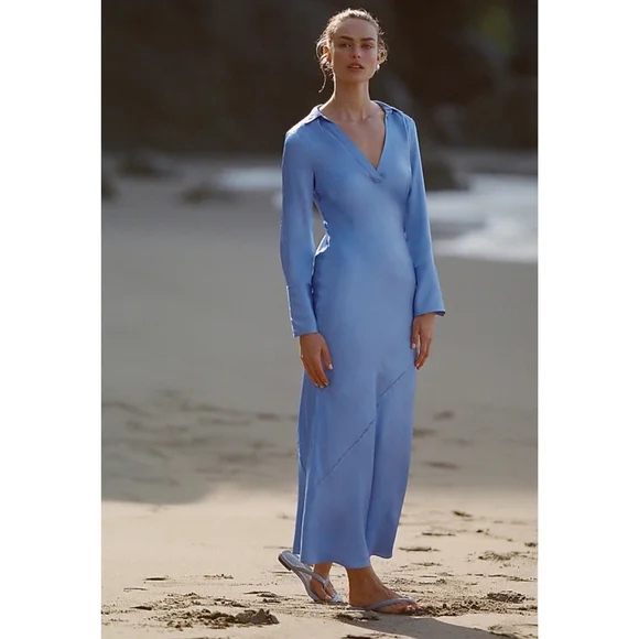 58. J.Crew Limited-edition maxi collared slip dress in shiny crepe - Picture 6 of 13